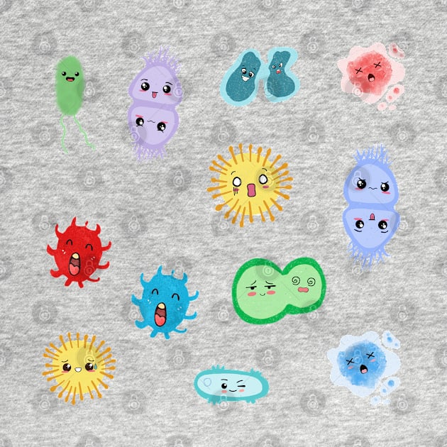 Cute Microbes Bacteria, Virus, Ecoli, MicroBiology Seamless Pattern Sticker Pack. by labstud